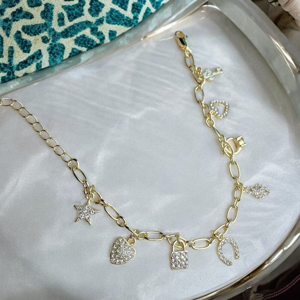 18K Gold Filled French Charms Bracelet - Picture 1 of 5